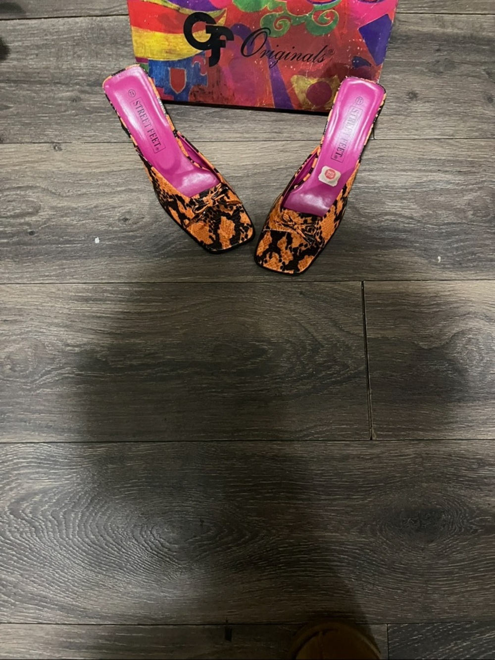 Orange Animal Print Slide Heels - Women's